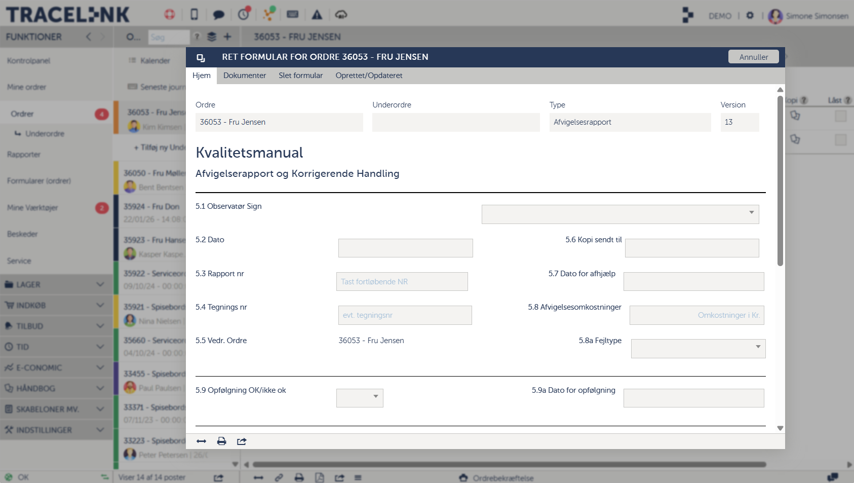Her er der et skærmbillede af en kvalitetsmanual.